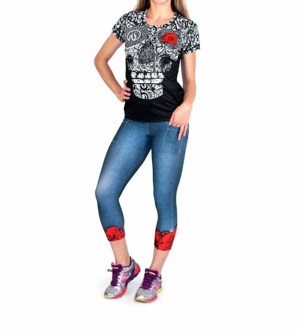 NEW INKNBURN women's skull and rose tech shirt in black